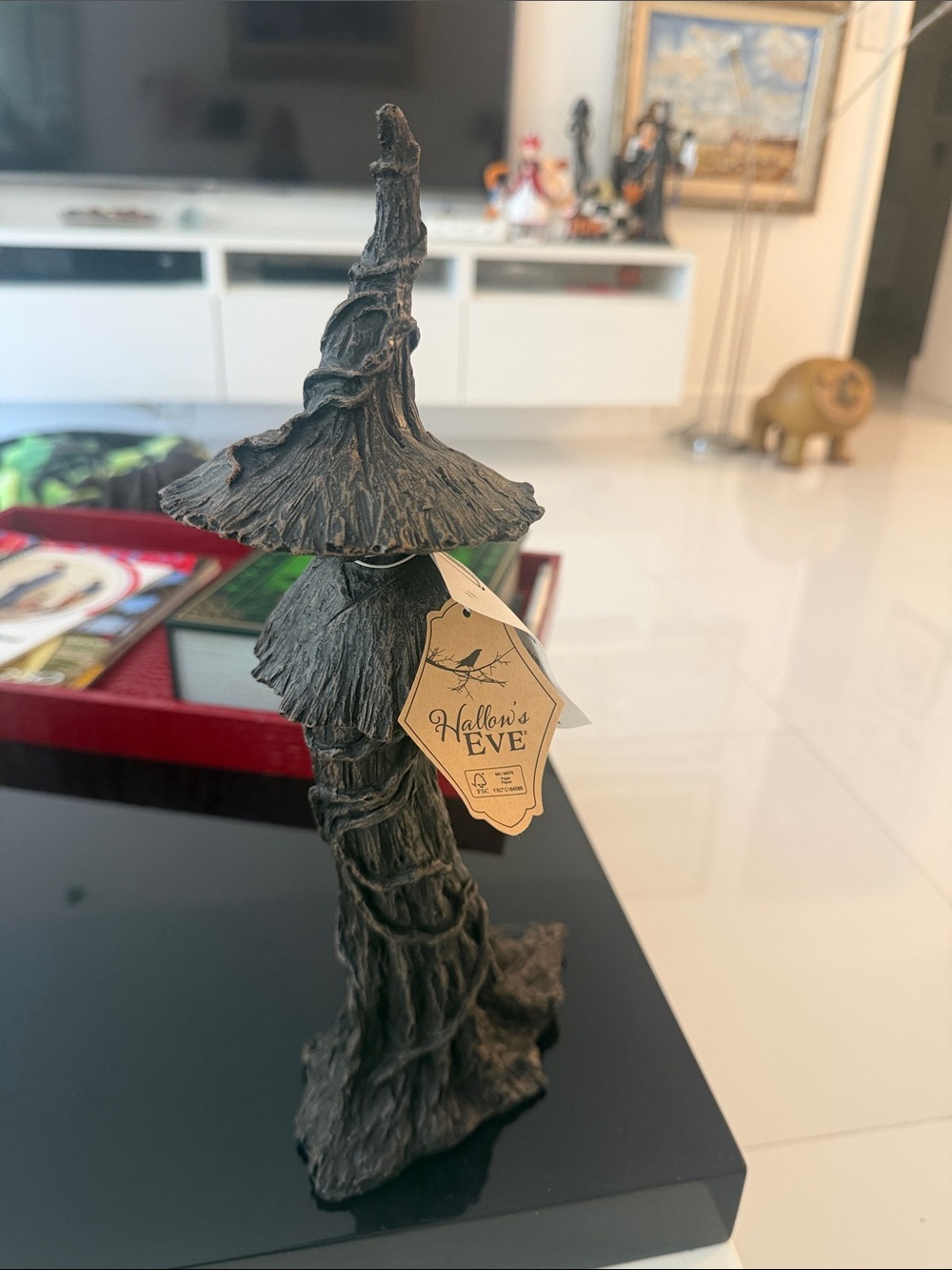 Hallow's Eve Halloween Black Resin Witch Hat Tree Holiday Decor